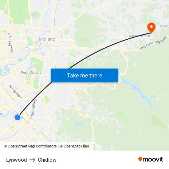 Lynwood to Chidlow map