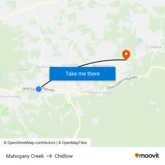 Mahogany Creek to Chidlow map