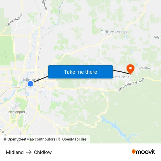Midland to Chidlow map