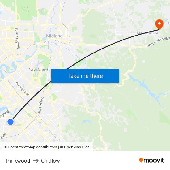 Parkwood to Chidlow map