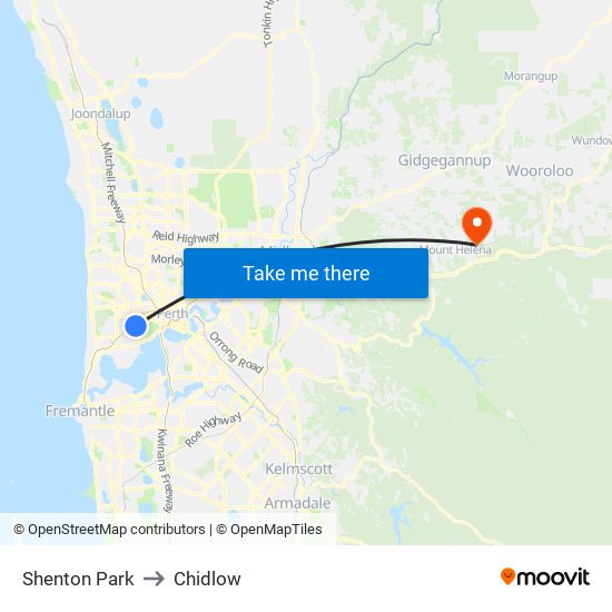 Shenton Park to Chidlow map