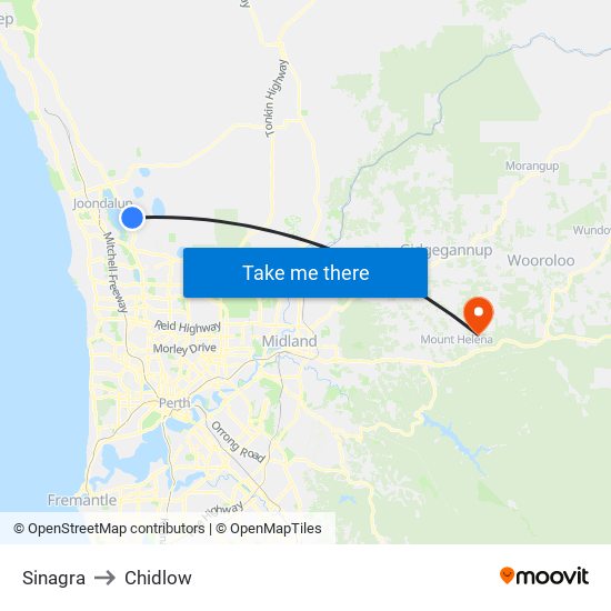 Sinagra to Chidlow map