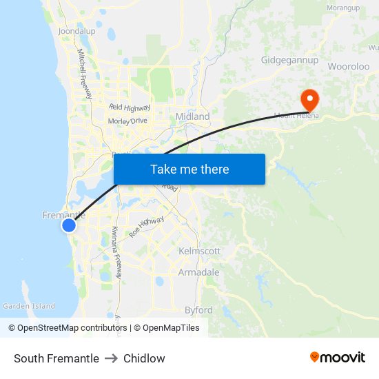 South Fremantle to Chidlow map