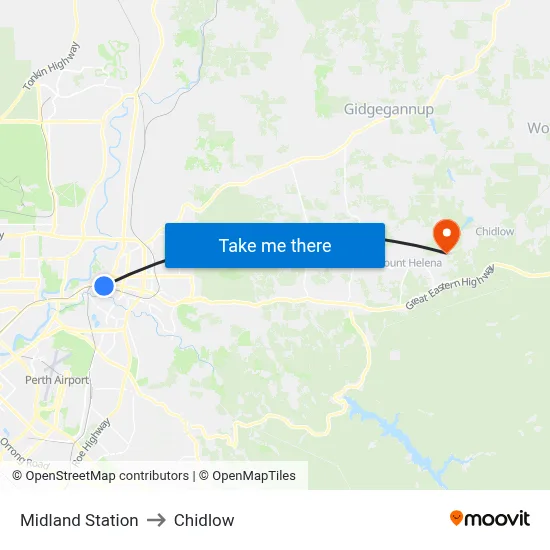 Midland Station to Chidlow map