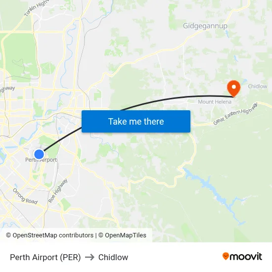 Perth Airport (PER) to Chidlow map