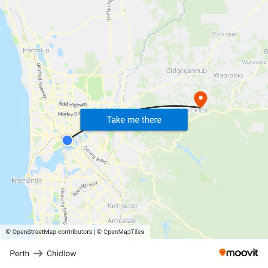 Perth to Chidlow map