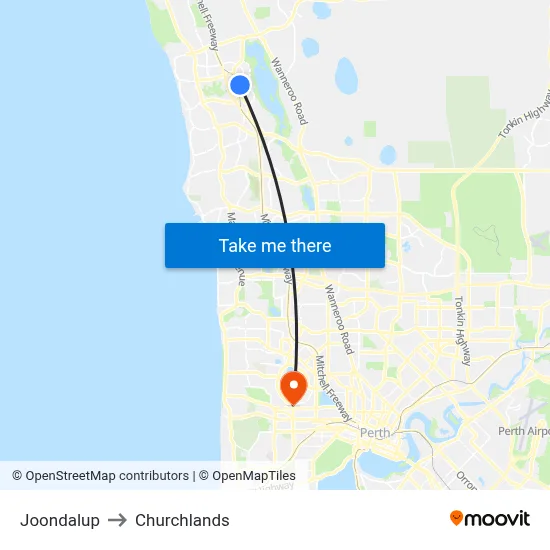 Joondalup to Churchlands map