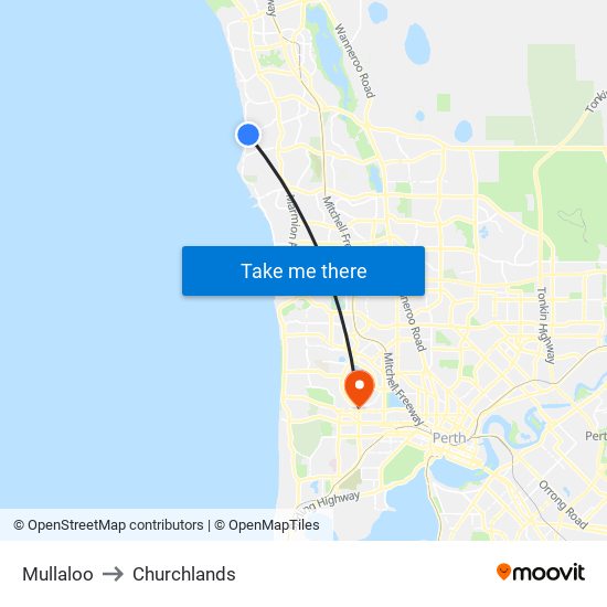 Mullaloo to Churchlands map