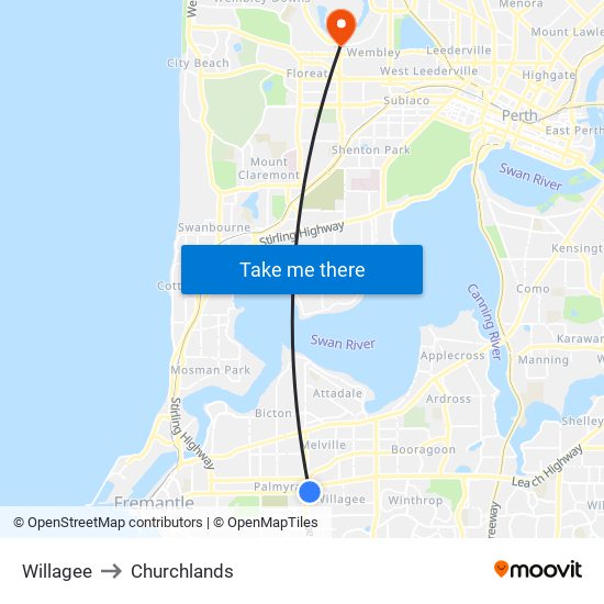 Willagee to Churchlands map