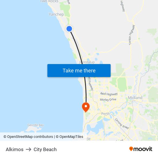 Alkimos to City Beach map