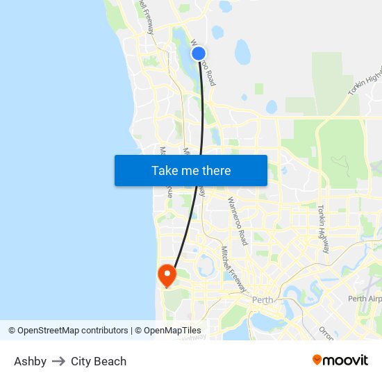 Ashby to City Beach map