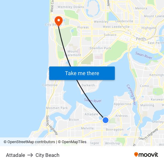 Attadale to City Beach map
