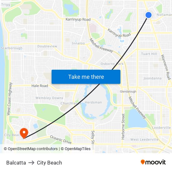 Balcatta to City Beach map