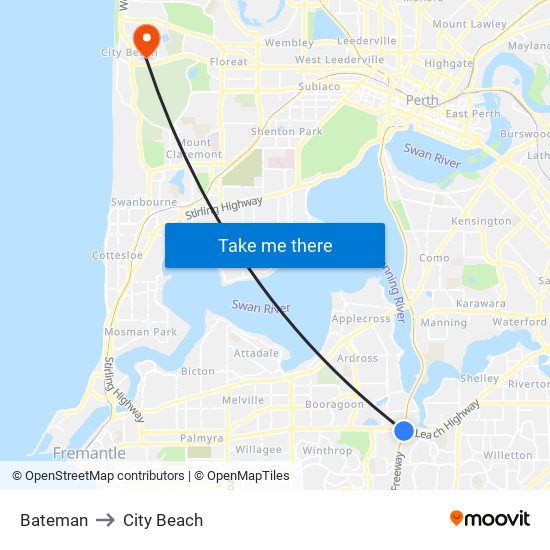 Bateman to City Beach map