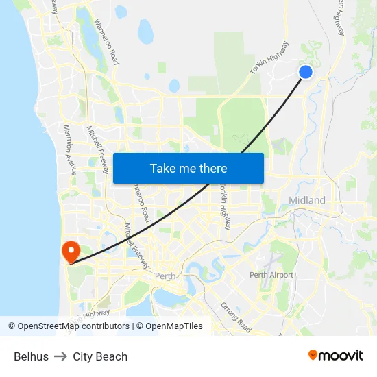 Belhus to City Beach map