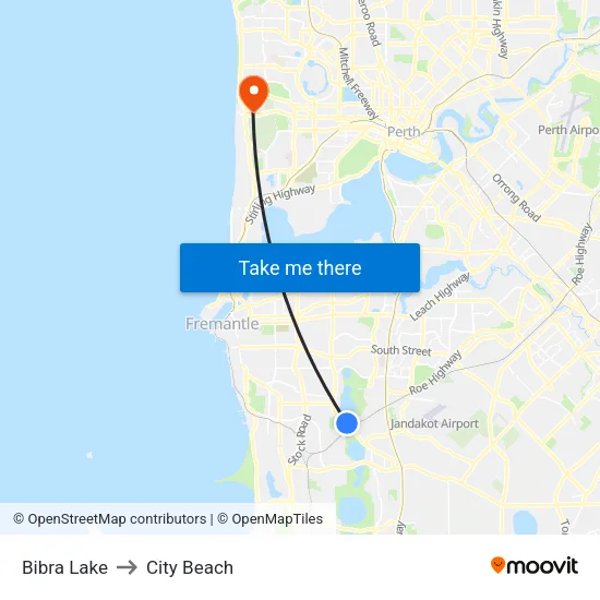 Bibra Lake to City Beach map