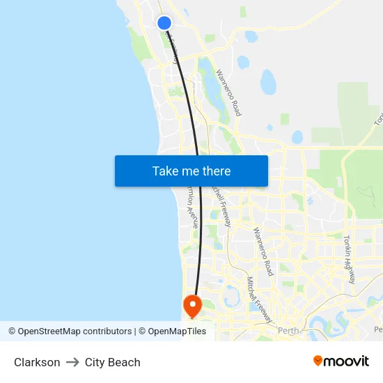 Clarkson to City Beach map