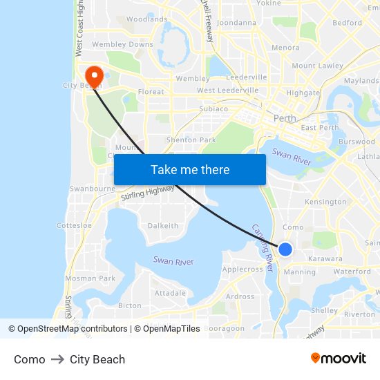 Como to City Beach map