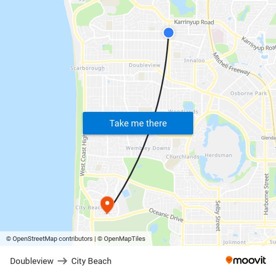 Doubleview to City Beach map