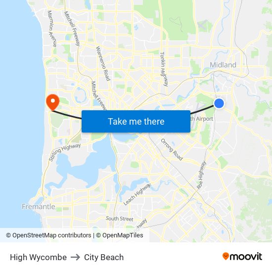 High Wycombe to City Beach map