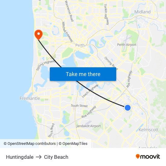 Huntingdale to City Beach map