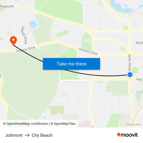 Jolimont to City Beach map