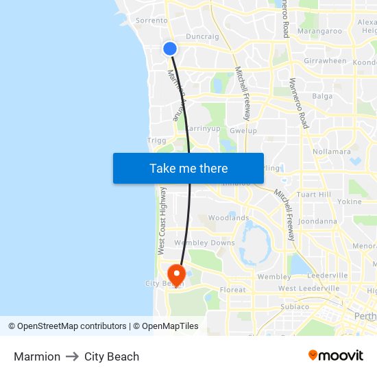 Marmion to City Beach map