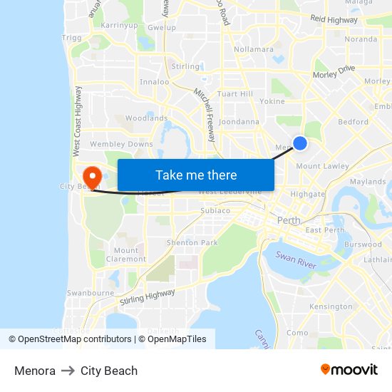 Menora to City Beach map