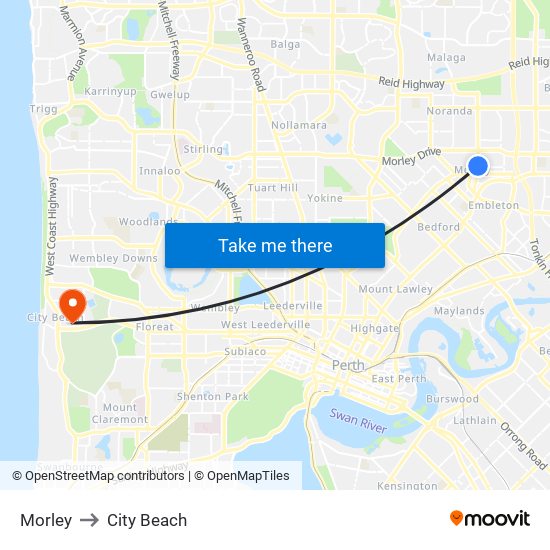 Morley to City Beach map