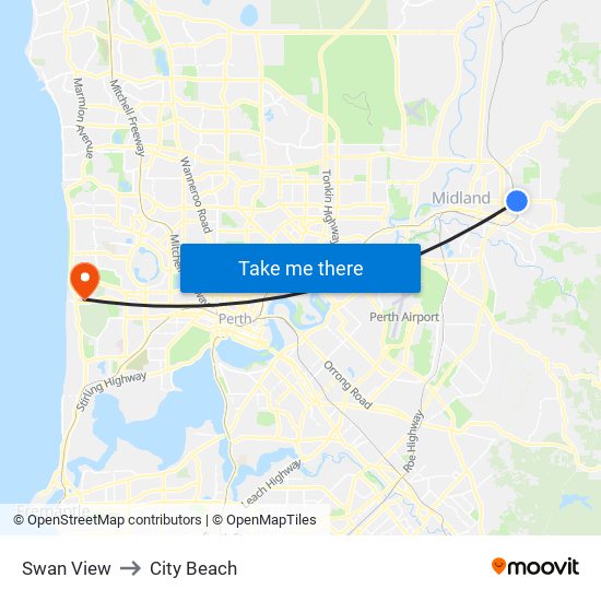 Swan View to City Beach map