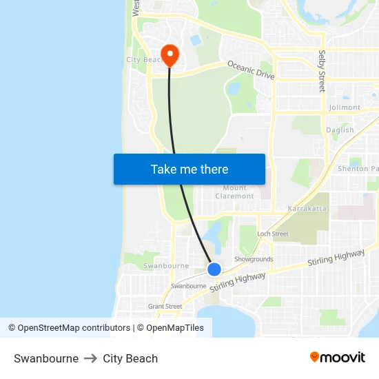 Swanbourne to City Beach map
