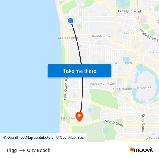 Trigg to City Beach map