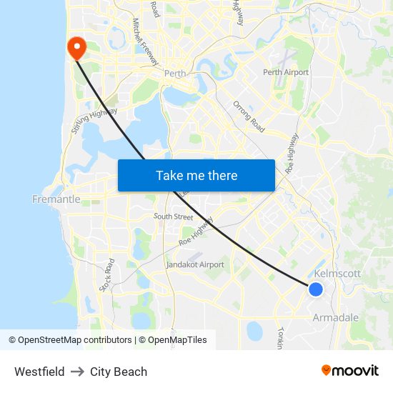 Westfield to City Beach map