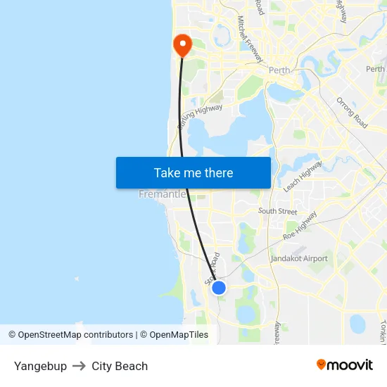 Yangebup to City Beach map