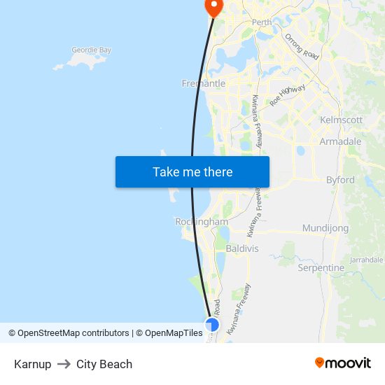 Karnup to City Beach map
