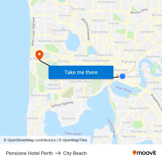 Pensione Hotel Perth to City Beach map