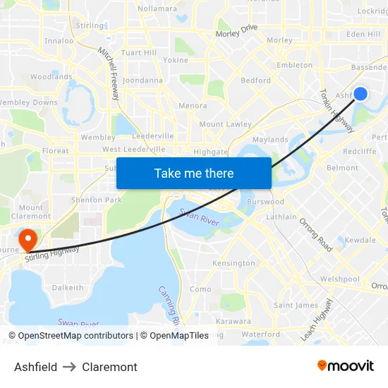 Ashfield to Claremont map