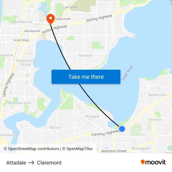 Attadale to Claremont map