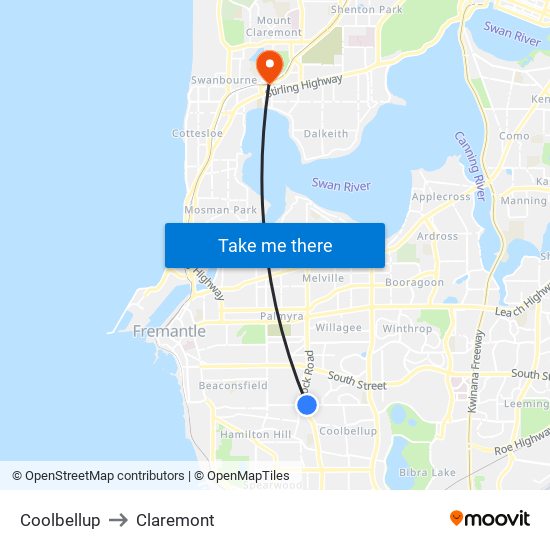 Coolbellup to Claremont map