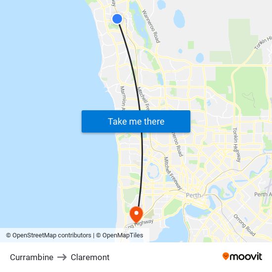 Currambine to Claremont map