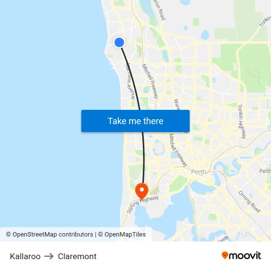 Kallaroo to Claremont map