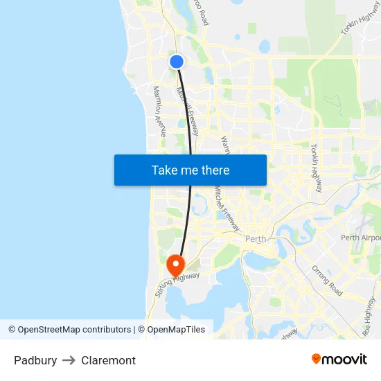 Padbury to Claremont map