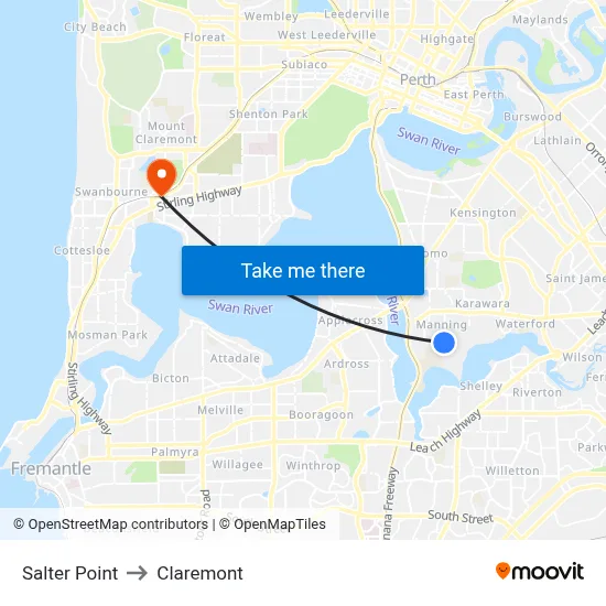 Salter Point to Claremont map