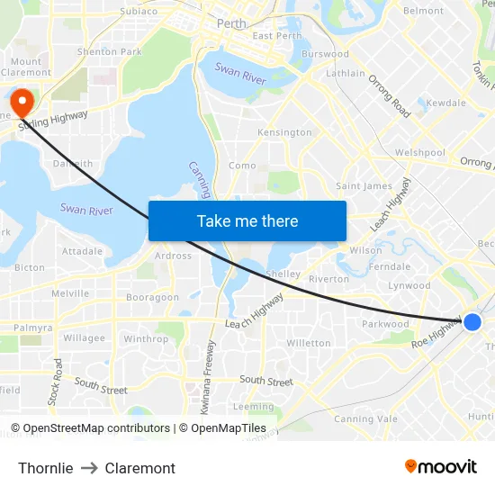 Thornlie to Claremont map
