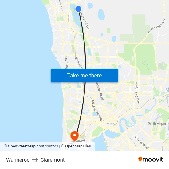 Wanneroo to Claremont map