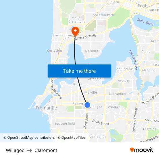 Willagee to Claremont map