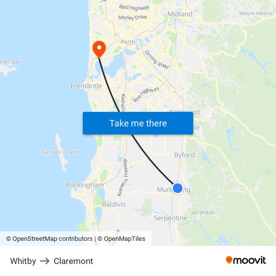 Whitby to Claremont map