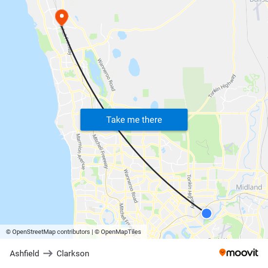 Ashfield to Clarkson map