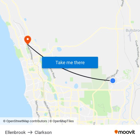 Ellenbrook to Clarkson map