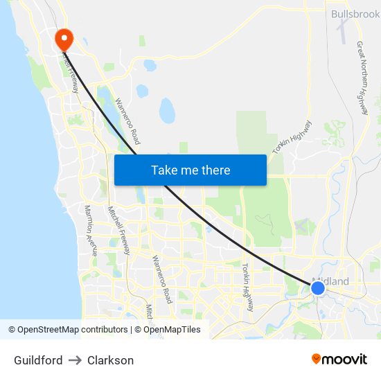 Guildford to Clarkson map